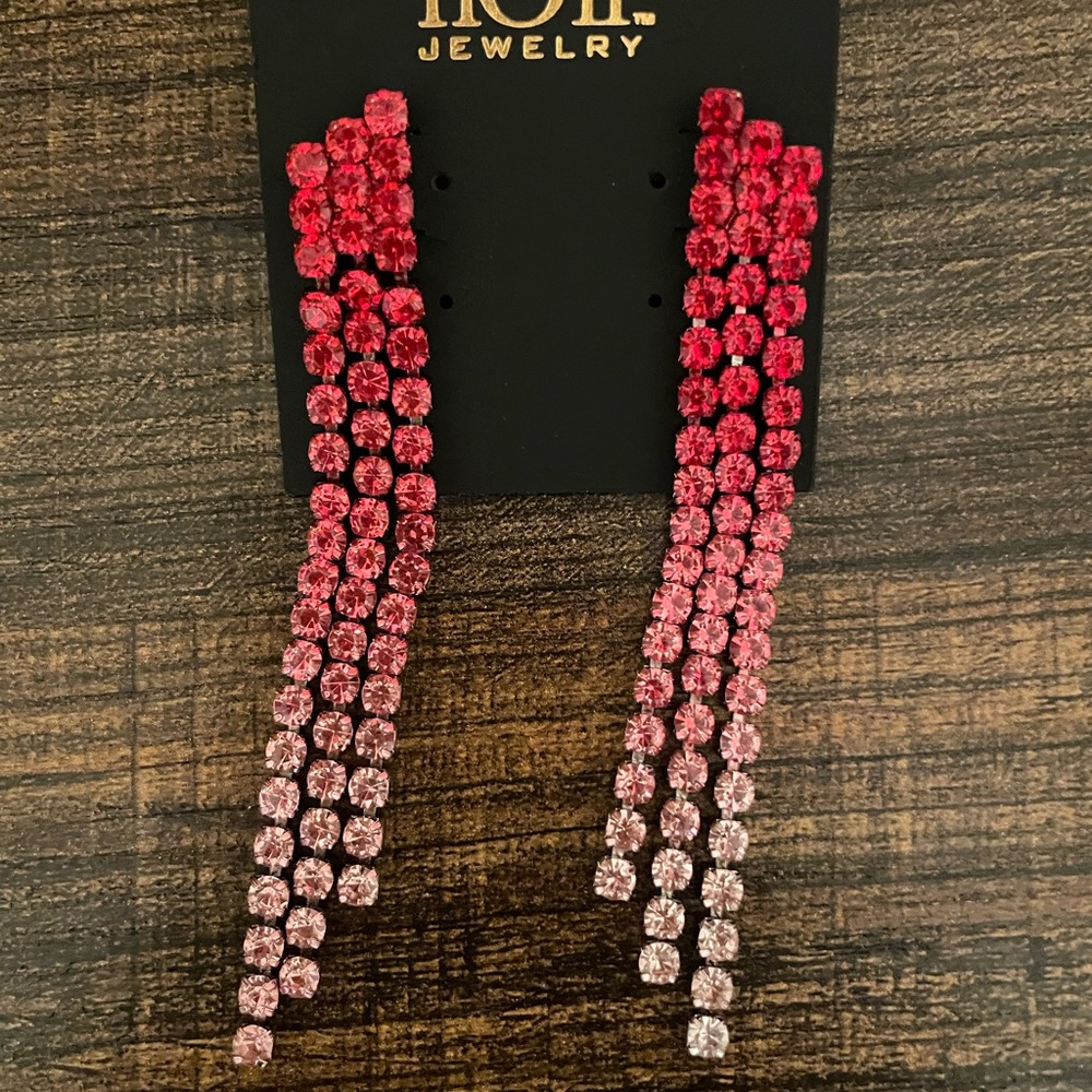 NWT nOir jewelry Red Ombré fade Rainstone Drop Earrings - Picture 3 of 5